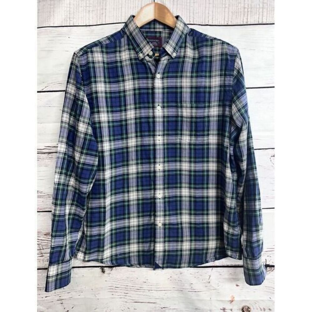 UNTUCKit  Adult Large Blue Green Plaid Mens Soft Cotton Flannel‎ Button Down
